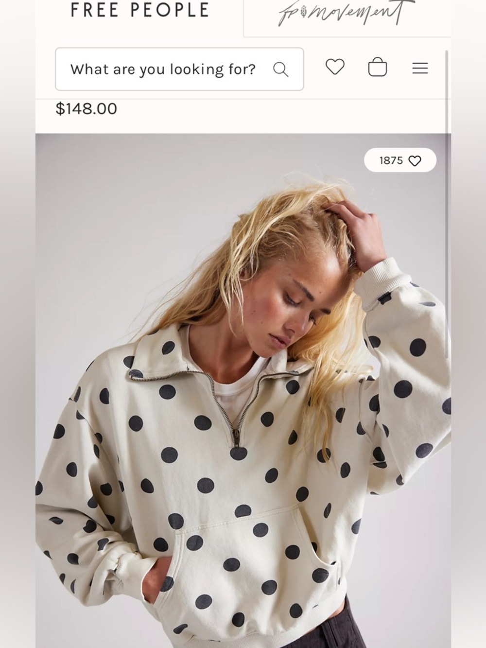 Brand NEW: 100% Cotton Free People Cream Pullover with Black Polka Dots $148